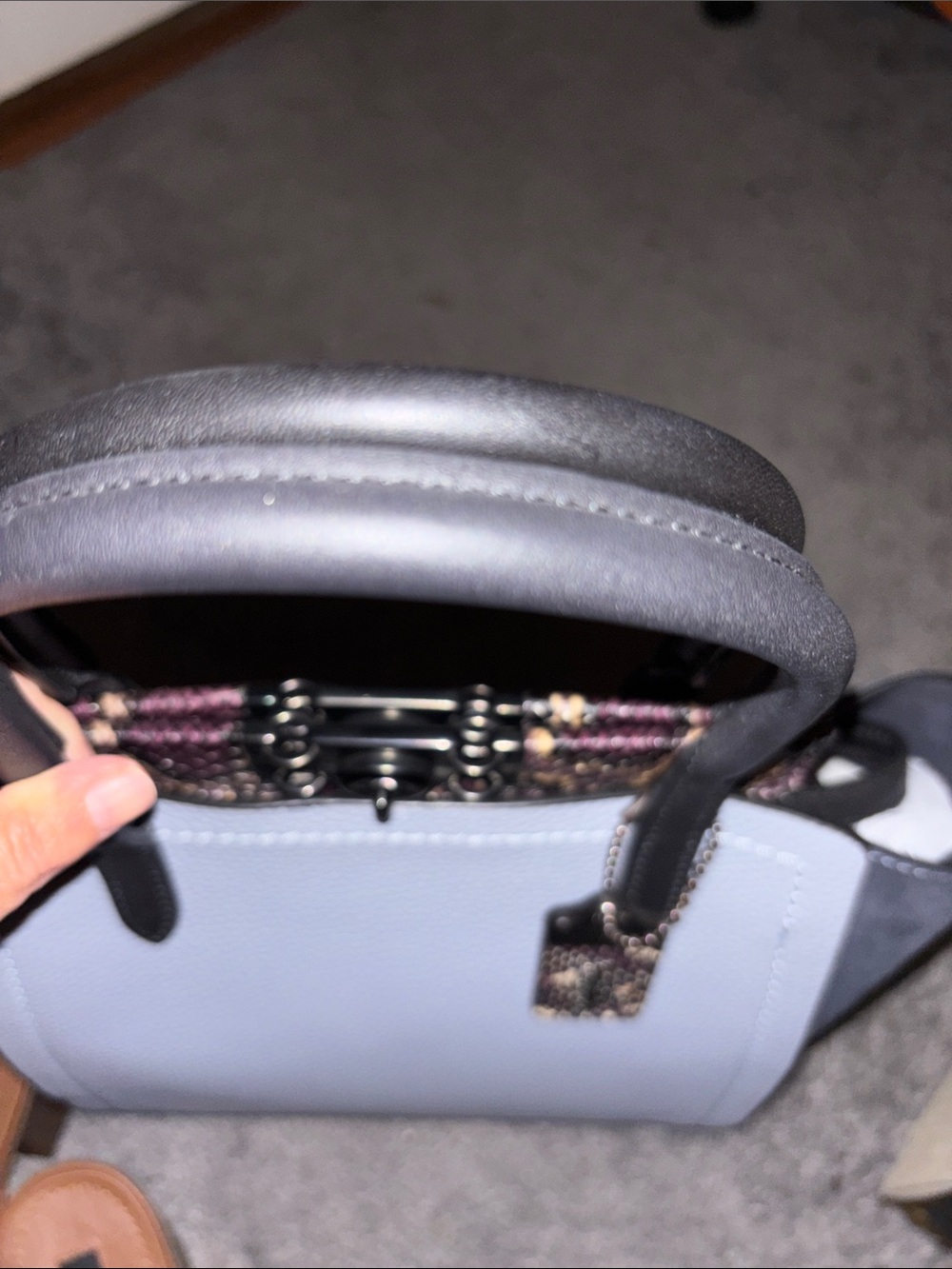 Coach Leather Top-Handle Tote in Light Blue and Dark Blue - Picture 5 of 16